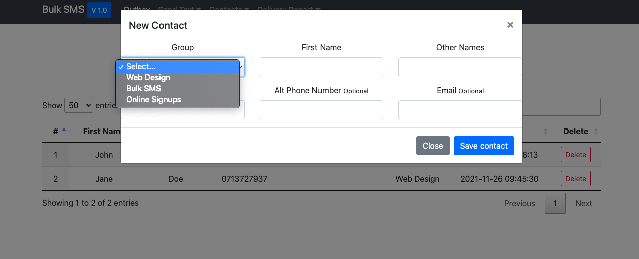 Bulk sms Dashboard