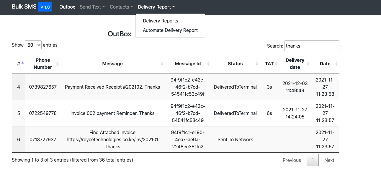 Bulk sms Dashboard